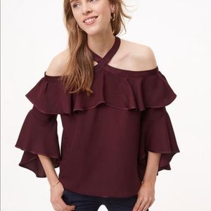 LOFT | Cold Shoulder Bell Sleeve Maroon Blouse